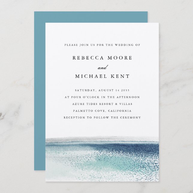 Invitación Boda Náutico de la Playa del Océano Azul (Anverso / Reverso)