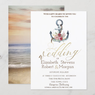 Invitación Boda náutico de las flores de los anillos acuático