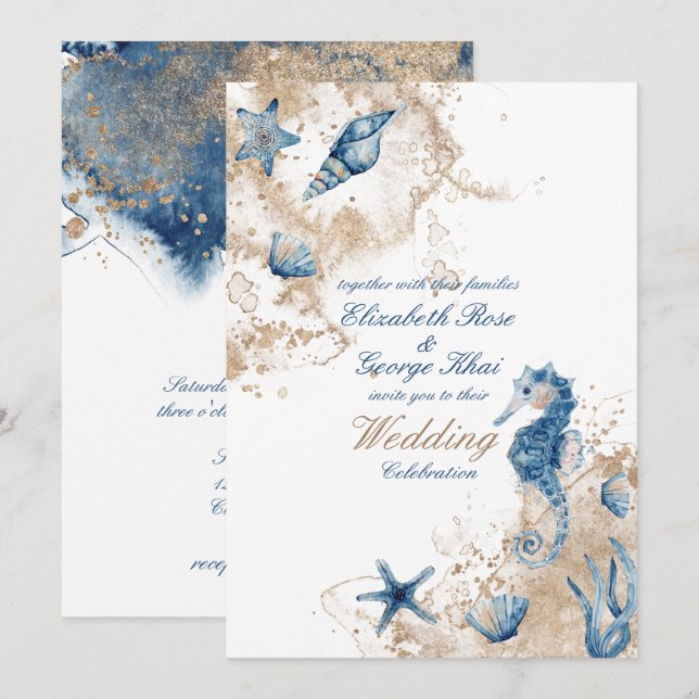 Invitación Boda náutico de Ocean Sea Beach (Anverso / Reverso)