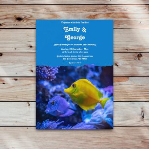 Invitación Boda Náutico de peces submarinos azul de la marina