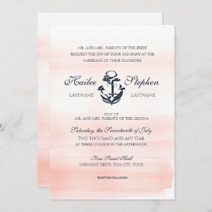 Invitación Boda náutico de Rubor y acuarela naval