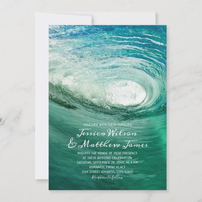 Invitación Boda Náutico de Surfing Beach Ocean Destination (Anverso)