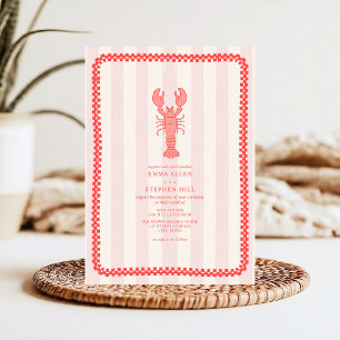 Invitación Boda Náutico de tablero de cheques de tira rosada