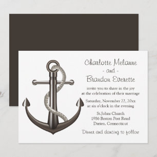 Invitación Boda Nautico Marrón Anchor de playa Marítimo