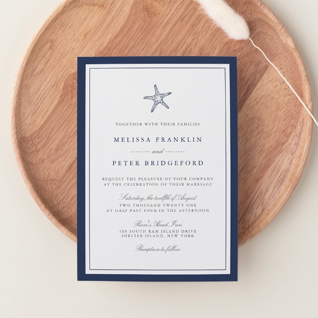 Invitación Boda Náutico Navy Blue & White Starfish (Subido por el creador)