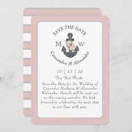 Invitación Boda Náutico Rosa Azul De La Marina De Ancla Flora