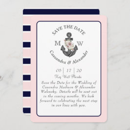 Invitación Boda Náutico Rosa Azul de la Marina de Ancla Flora