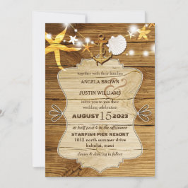 Invitación Boda Náutico Rustic Wood Beach Starfish