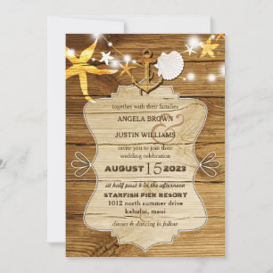 Invitación Boda Náutico Rustic Wood Beach Starfish