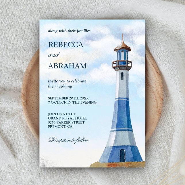 Invitación Boda Náutico Rústico del faro de color azul (Subido por el creador)
