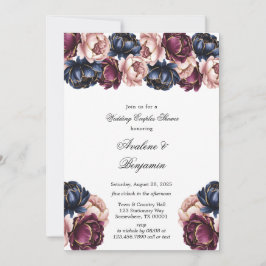 Invitación Boda Naval Borgoña Rosa Peony Parejas Ducha