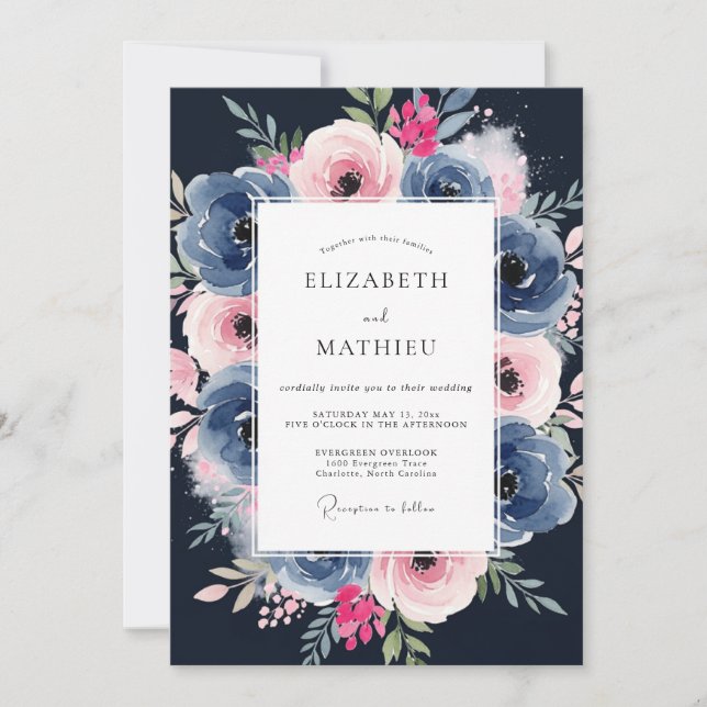 Invitación Boda Naval Rosa Pintoresca (Anverso)