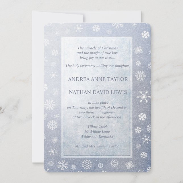 Invitación Boda Navidades elegantes con copas de nieve azul p (Anverso)