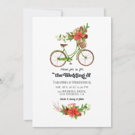 Invitación Boda Navideña en Bicicleta Retro Poinsettia