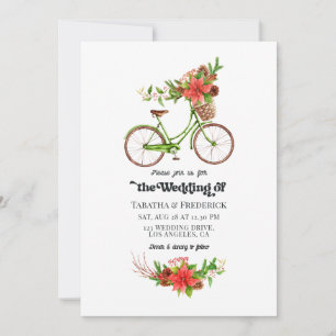 Invitación Boda Navideña en Bicicleta Retro Poinsettia