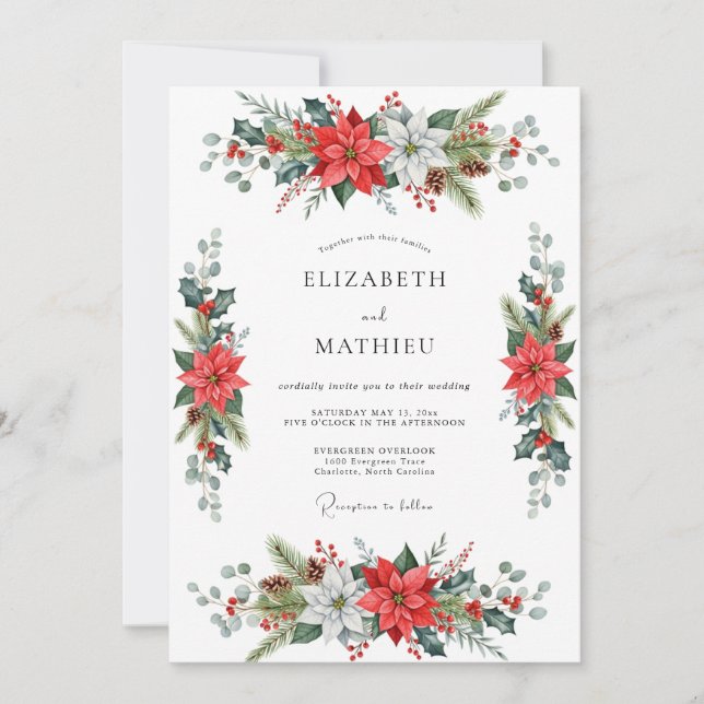Invitación Boda navideña vibrante roja (Anverso)