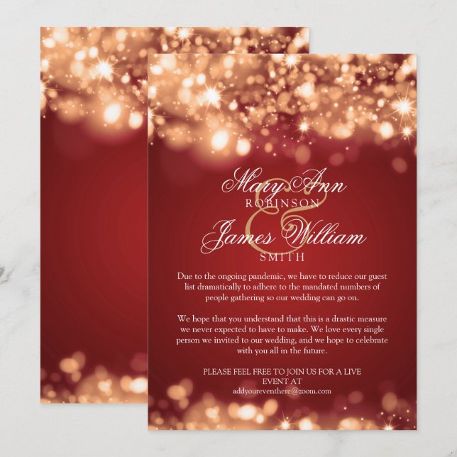 Invitación Boda navideño reducido Luces de oro (Anverso / Reverso)