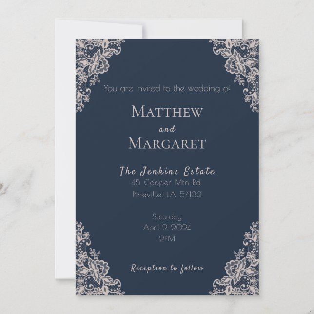 Invitación Boda Navy Blue and Lace (Anverso)