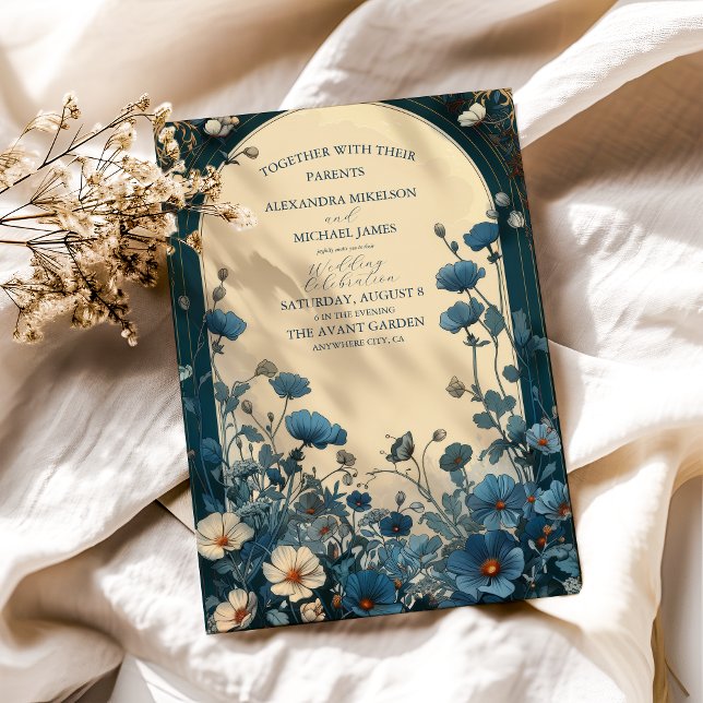 Invitación Boda Navy Blue Art Nouveau (Subido por el creador)