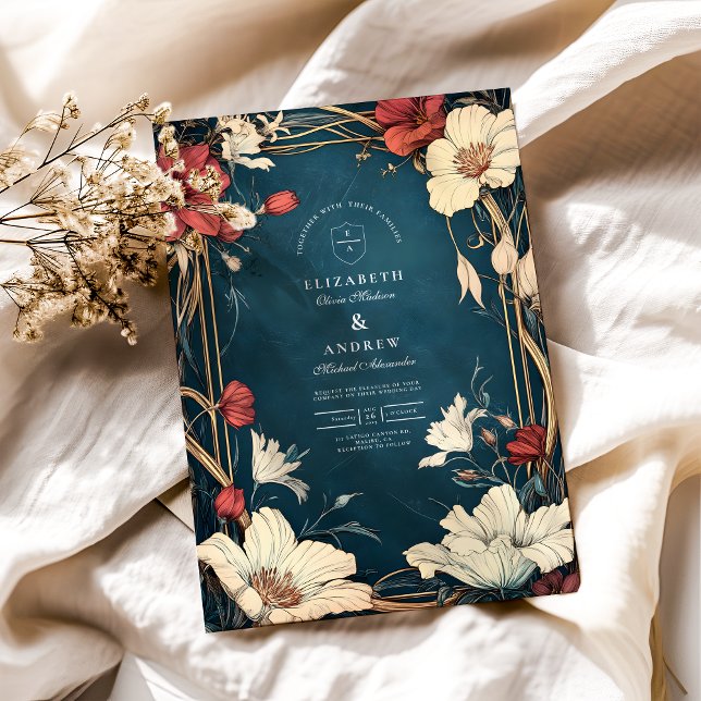 Invitación Boda Navy Blue Art Nouveau (Subido por el creador)