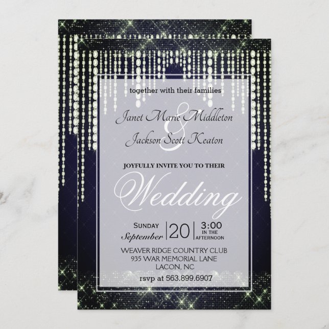 Invitación Boda Navy Blue Diamond (Anverso / Reverso)