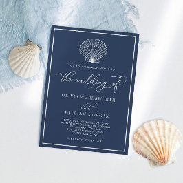 Invitación Boda Navy Blue Elegant Beach Seashell