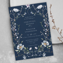 Boda Navy Blue Elegant Winter Wildflowers
