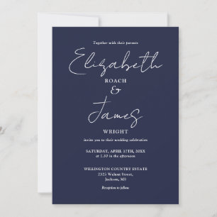 Invitación Boda Navy Blue Minimalista Elegant Script