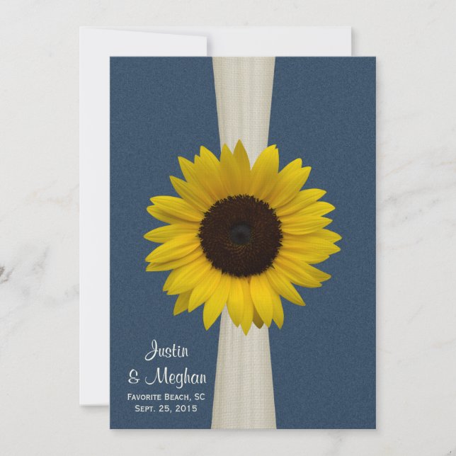 Invitación Boda Navy Blue Sunflower y Burlap (Anverso)