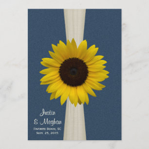 Invitación Boda Navy Blue Sunflower y Burlap
