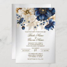 Boda Navy Blue White Golden Floral Silver