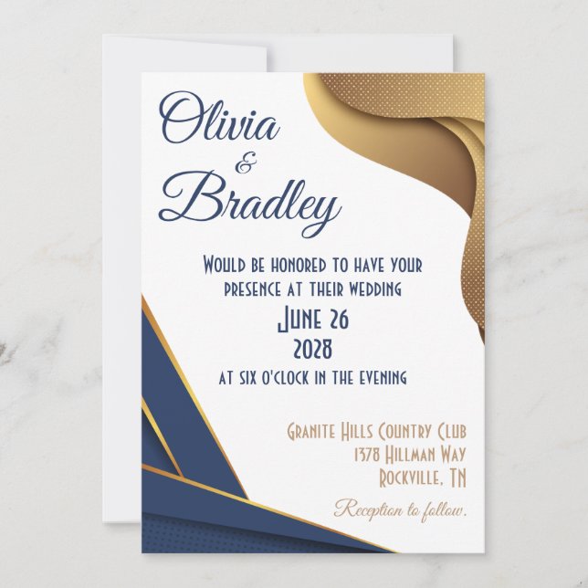 Invitación Boda Navy Blue y Gold (Anverso)
