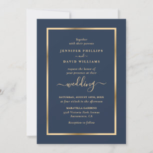Invitación Boda Navy Blue y Gold