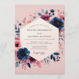 Invitación Boda Navy Blush Moody Bloom