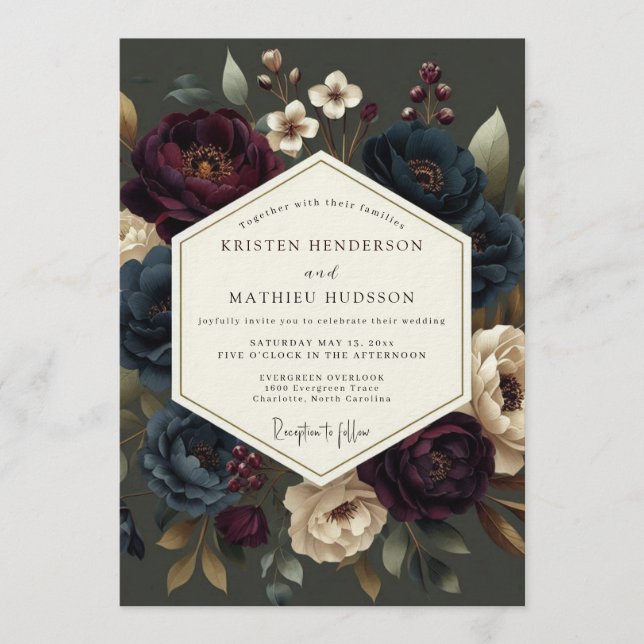 Invitación Boda Navy Claret Chiaroscuro (Anverso)