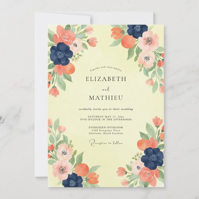 Invitación Boda Navy Coral Amapola (Anverso)