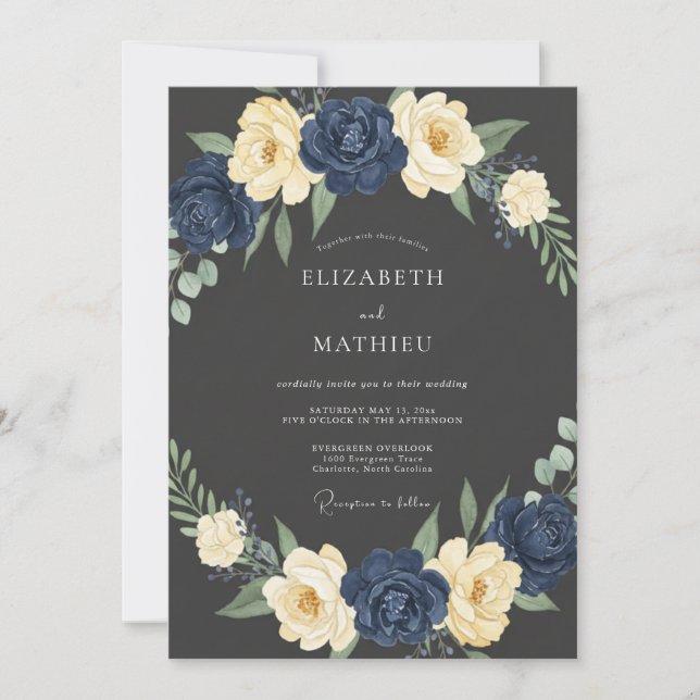 Invitación Boda Navy Cream Bloom (Anverso)