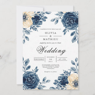 Invitación Boda Navy Floral Wash
