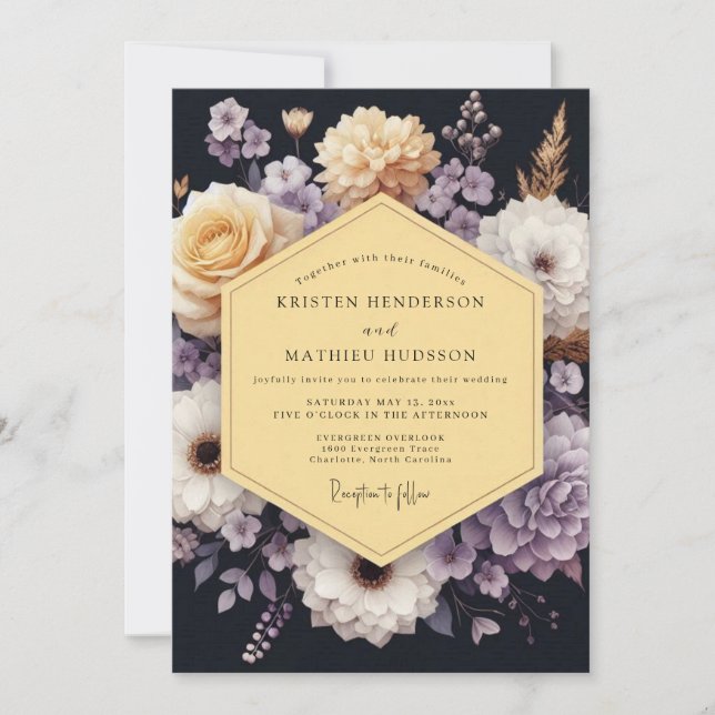 Invitación Boda Navy Lavanda Malhumorada Flor (Anverso)
