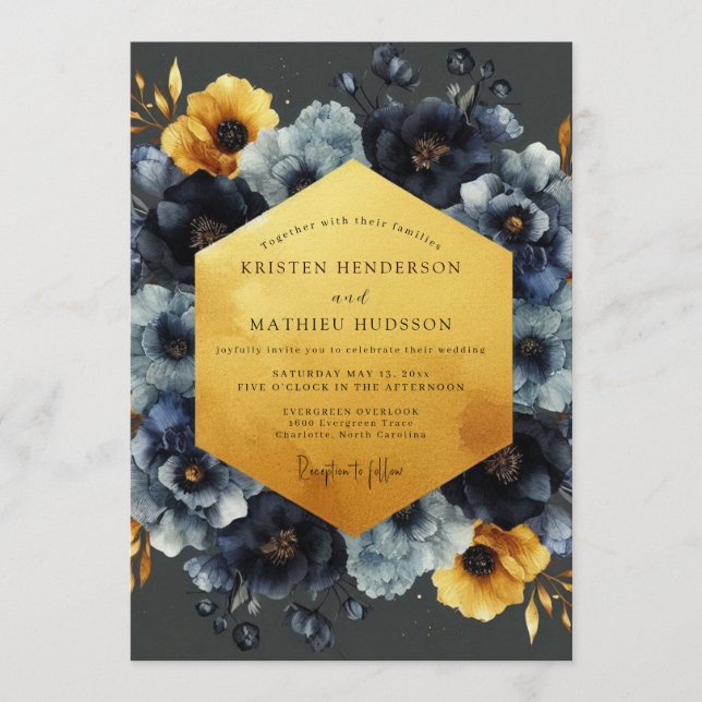 Invitación Boda Navy Ochre Chiaroscuro (Anverso)