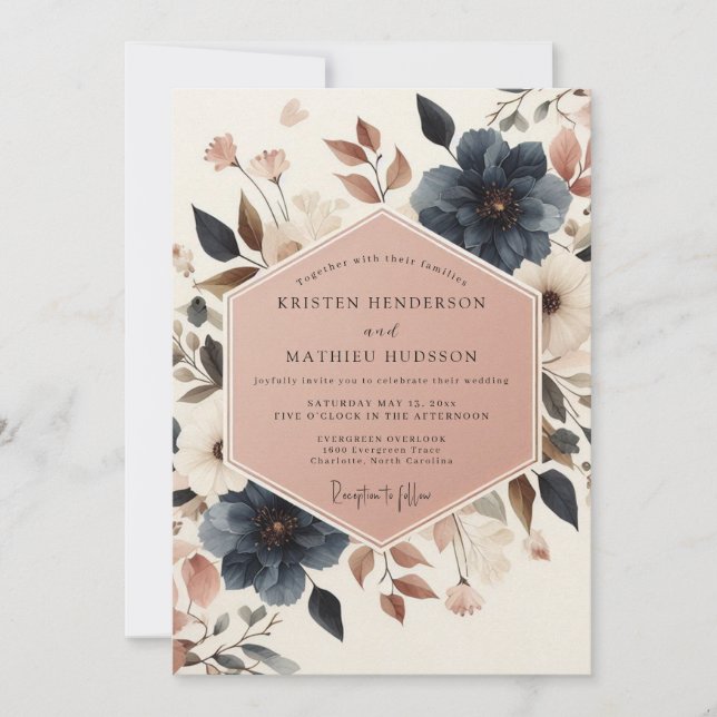 Invitación Boda Navy Woodland Bloom (Anverso)
