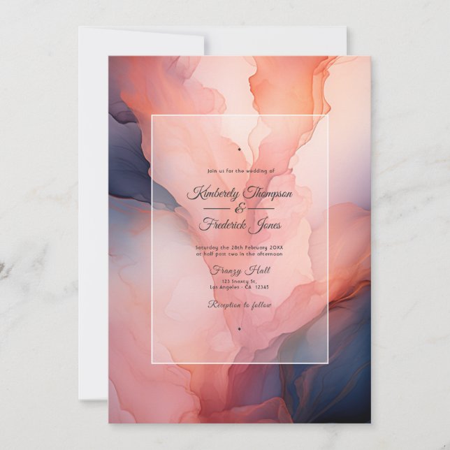 Invitación Boda Navy y Rubor Ink (Anverso)