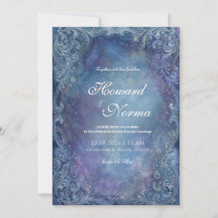 Invitación Boda Nebulosa Azul Celeste de Plata Barroca