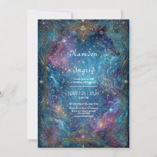 Invitación Boda Nebulosa Púrpura Dorada Ornamentada