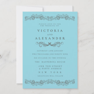 Invitación Boda Negra Algo Azul Florescer En Cualquier Moment