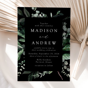 Invitación Boda Negra con Abundante Verdor
