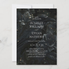 Invitación Boda Negra de Cuervo y Rosa Elegante Gótica