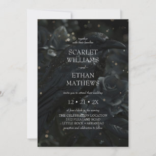 Invitación Boda Negra de Cuervo y Rosa Elegante Gótica