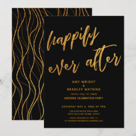 Invitación Boda Negra de Gold Happily Ever After Recepción de