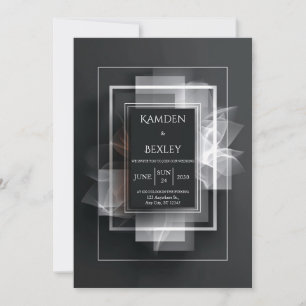 Invitación Boda Negra de Superposición Geométrica Abstracta